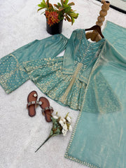 Amazing Green Fendy Silk Embroidery Sequence Work Palazzo Suit