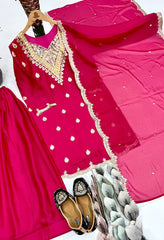 Gorgeous Pink Heavy Silk Embroidered Sharara Suit