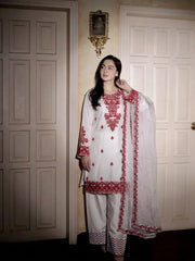 Adorable White Rayon Cotton Embroidery Work Sharara Suit