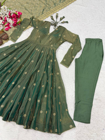 Amazing Pista Green Embroidery Anarkali Gown