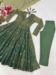 Amazing Pista Green Embroidery Anarkali Gown