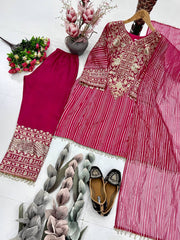 Amazing Pink Nylon Lining with Heavy Embroidery Sharara Suit
