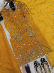 Exclusive Mustard Silk Thread Work Sharara Suit