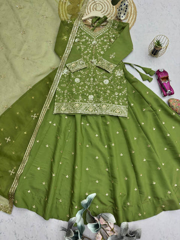 Amazing Green Silk with Embroidery Work Lehenga Choli