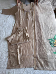 Alluring Cream Mul Chanderi with Hand Work Suit