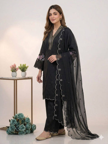 Exclusive White Sequence Embroidery Cut Work Sharara Suit