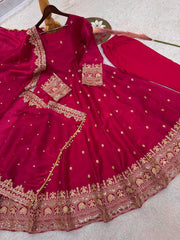 Exclusive Maroon Fandy Satin Silk with Heavy Embroidery Work Gown