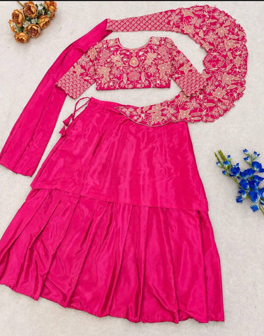 Stunning Pink French Crep Silk Embroidey Sequins Lehenga Choli