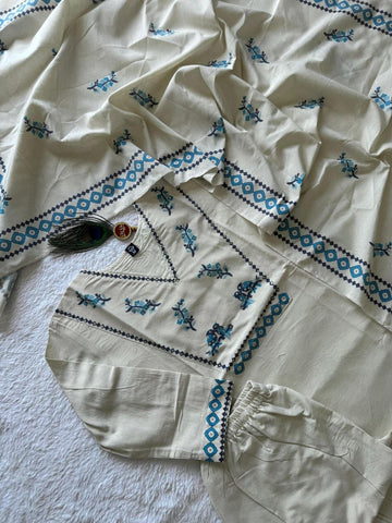 Cream Khadi Cotton with Sequence Work Sharara Suit