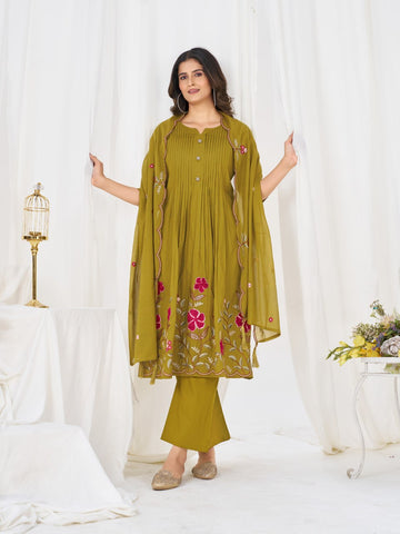Pretty Brown Pure Cotton Multi-Thread Embroidery Kurti
