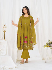 Pretty Brown Pure Cotton Multi-Thread Embroidery Kurti