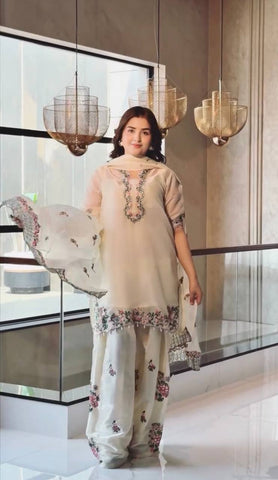 Ivory Floral Embroidered Pakistani Suit Set