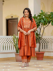 Gorgeous Roman Silk Multi Embroidery Work Anarkali Kurti Set