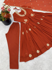 Gorgeous Orange Georgette with Work Gown