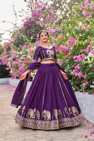 Mesmerizing Blue Vichitra with Embroidery Sequence Work Lehenga