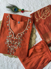 Amazing Rust Color Hand Work Kurti Set