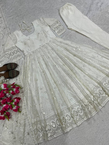 Amazing White Georgette Sequence Work Anarkali Suit