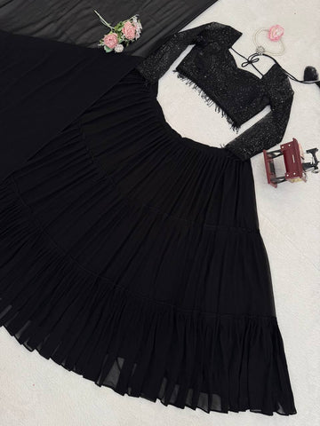 Gorgeous Black Foux Georgette Ruffle Work Lehenga Choli