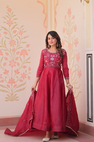 Pretty Beads Embroidery Work Gold Crush Fabric Gown