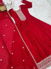 Stylish Red Vichitra Silk with Jari Work Anarkali Suit