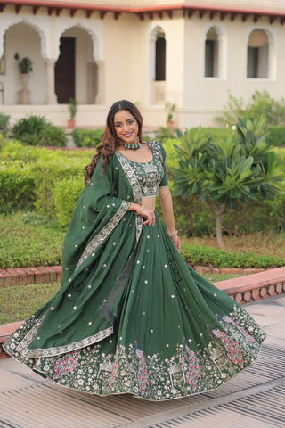 Amazing Green Vichitra Silk Embroidered Lehenga