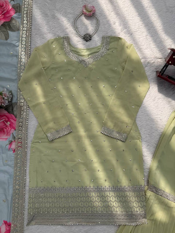 Adorable Pista Green Sequence Work Sharara Suit