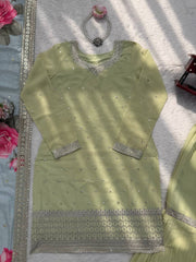 Adorable Pista Green Sequence Work Sharara Suit