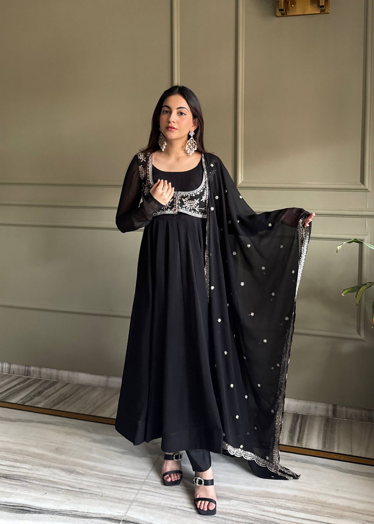 Elegant Georgette with Fancy Work Anarkali Gown