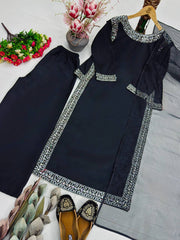 Stylish Heavy Silk Embroidery Work Palazzo Suit