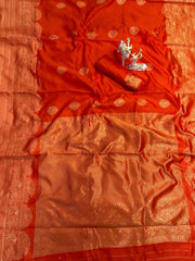 Gorgeous Red Color Lichi Silk Banarasi Saree Wedding Wear