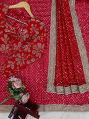 Fabulous Red Faux Blooming with Coding Saree