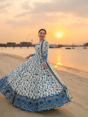 Beautiful Blue Heavy Faux Georgette Embroidered Gown