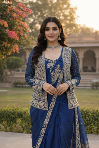 Exclusive Pink Heavy Crep Silk Embroidery Sequence Saree Set