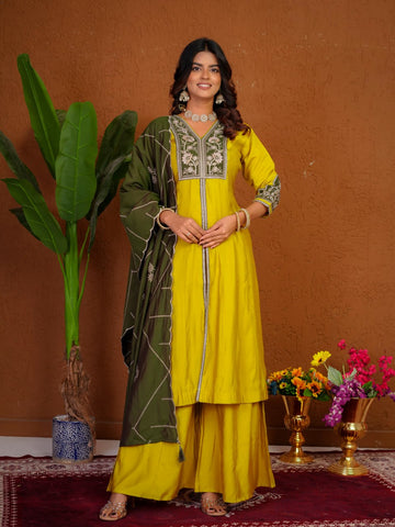 Elegant Roman Silk Multi Embroidery Anarkali Kurti Set