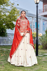 Mesmerizing Orange Vichitra with Heavy Embroidery Kurti Set