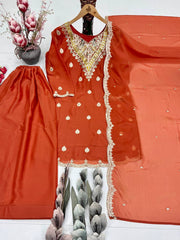 Gorgeous Pink Heavy Silk Embroidered Sharara Suit