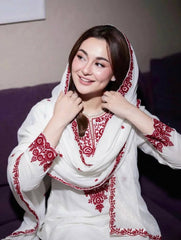 Adorable White Rayon Cotton Embroidery Work Sharara Suit