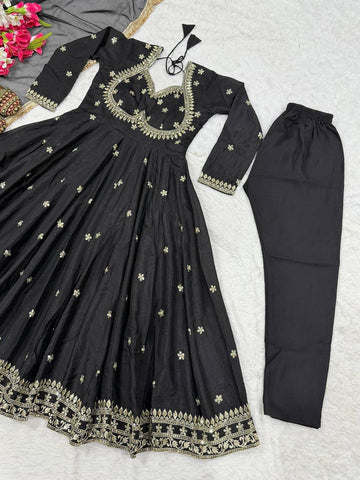 Exclusive Black Heavy Vichitra Silk Sequence Work Anarkali