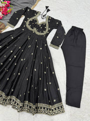 Exclusive Black Heavy Vichitra Silk Sequence Work Anarkali