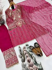 Amazing Pink Nylon Lining with Heavy Embroidery Sharara Suit