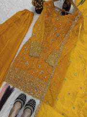 Exclusive Mustard Silk Thread Work Sharara Suit