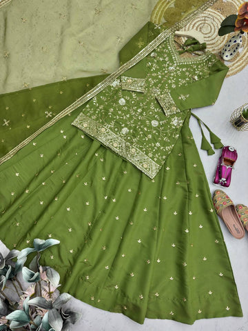 Amazing Green Silk with Embroidery Work Lehenga Choli