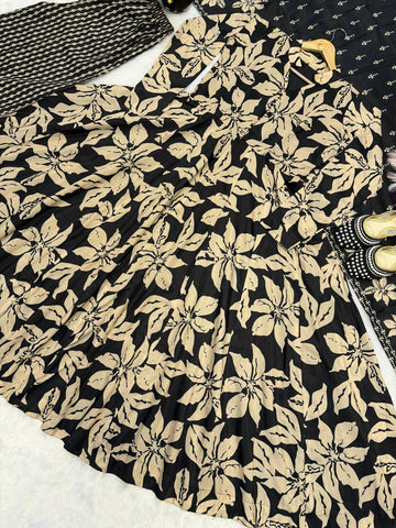 Awesome Black Maslin Cotton Digital Print Anarkali Suit