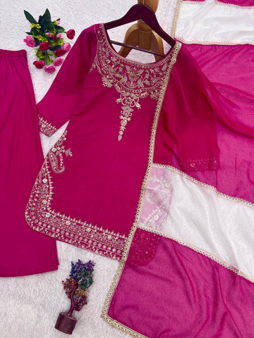Amazing Pink Crepe Silk Embroidery Work Sharara Suit