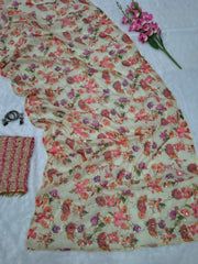Pink Digital Floral Print, Sequins Embroidery Saree