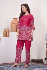 Charming Brown Cotton Kantha Work Co-ord Set