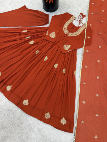 Gorgeous Orange Georgette with Work Gown