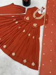 Gorgeous Orange Georgette with Work Gown