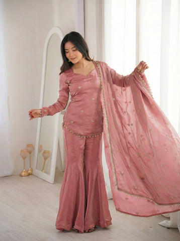 Luxuriant Fendy Silk Sequence Work Sharara Suit