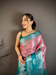 Amazing Blue Silk Weaving Saree